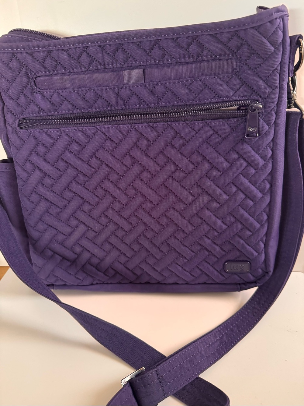 Lug Somersault Crossbody Bag Purple Quilted Organizer Travel Purse Floral Lining - Picture 3 of 14